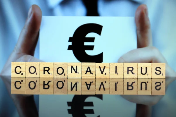 Wroclaw Poland March 2020 Word Coronavirus Made Wooden Letters Man — Stock Photo, Image