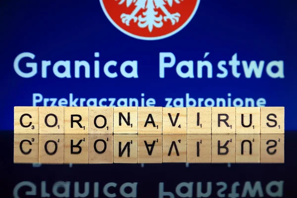Wroclaw Polonia Marzo 2020 Parola Coronavirus Fatta Lettere Legno Segno — Foto Stock