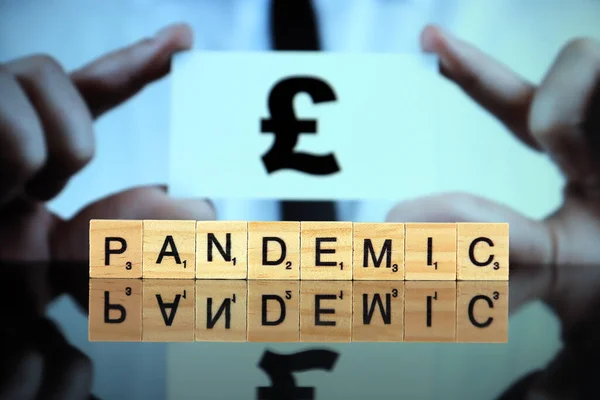 Wroclaw Poland March 2020 Word Pandemic Made Wooden Letters Man — Stock Photo, Image
