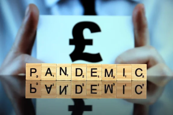Wroclaw Poland March 2020 Word Pandemic Made Wooden Letters Man — Stock Photo, Image