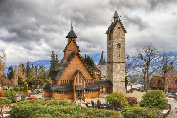 Karpacz Polen März 2020 Alter Holztempel Vang Wang Mittelalterliche Norwegische — Stockfoto