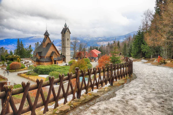 Karpacz Poland March 2020 Old Wooden Temple Vang Wang 挪威中世纪的钟楼教堂 — 图库照片