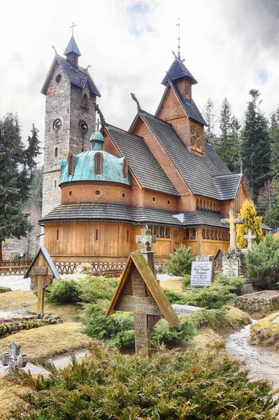Karpacz Poland March 2020 Old Wooden Temple Vang Wang 挪威中世纪的钟楼教堂 — 图库照片