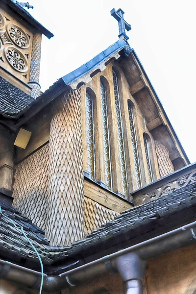 Karpacz Polen Maart 2020 Architectonische Details Van Oude Houten Tempel — Stockfoto