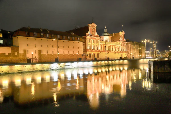 Wroclaw Pologne Mars 2020 Vue Nuit Bâtiment Bibliothèque Ossolineum Vieille — Photo