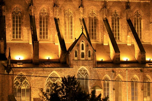 Wroclaw Polónia Março 2020 Vista Noturna Catedral Santa Maria Madalena — Fotografia de Stock