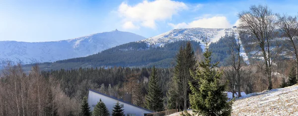 Karpacz Polsko Březen 2020 Panoramatický Výhled Krkonoše Nejvyšším Vrcholem Sněžka — Stock fotografie