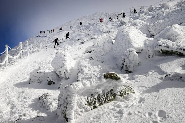 Karpacz Polonia Marzo 2020 Sentiero Turistico Sniezka Montagna Confine Tra — Foto Stock