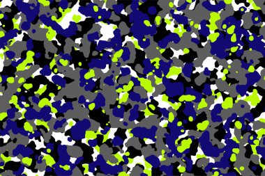 Koyu mavi, yeşil ve gri kamuflaj. Kamuflaj, askeri düzen, ordu ve spor giysileri, şehir modası. Vektör Biçimi. 2: 3 görünüm oranı.