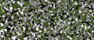 Beyaz, siyah, yeşil ve gri kamuflaj. Kamuflaj, askeri düzen, ordu ve spor giysileri, şehir modası. Vektör Biçimi. 21: 9 görünüm oranı.