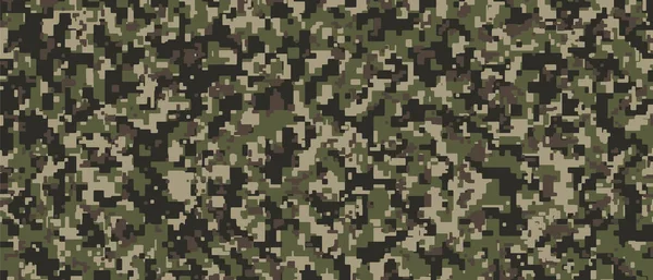 Camouflage Pixel Marrone Verde Nero Khaki Digital Camo Sfondo Modello — Vettoriale Stock