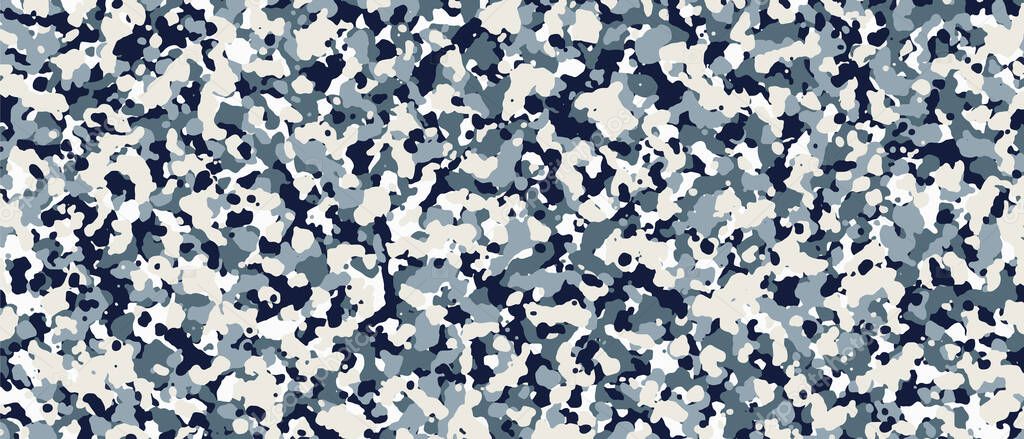 Blue and white Camouflage. Camo background, military pattern, army and sport clothing, urban fashion. Vector Format. 21:9 aspect ratio.