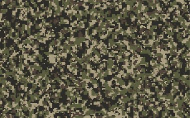 Kahverengi, yeşil ve siyah pikselli kamuflaj. Haki Dijital Camo geçmişi, askeri düzen, ordu ve spor giysileri, şehir modası. Vektör Biçimi.