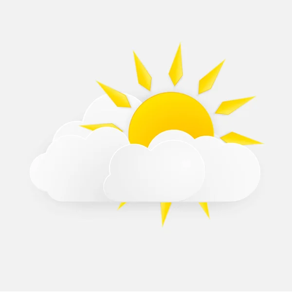 Vector sun with clouds over white background. Vector illustration. — Stock Vector