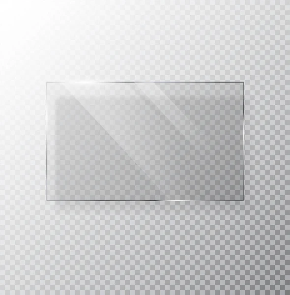 Banner de vidrio vectorial Aislado sobre fondo transparente. Rectángulo de cristal con reflejos y luz . — Vector de stock