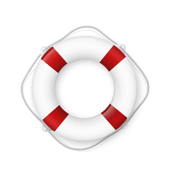 Realistic red and white lifebuoy whith a rope. Life buoy- realistic vector drawing isolated on white background. Eps10 — Stock Vector