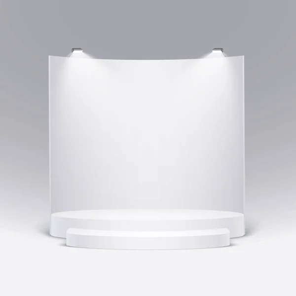 Белый круглый подиум освещается светом. Векторный пьедестал для презентации продукта. Eps10 — стоковый вектор