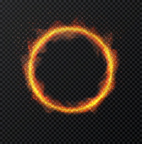 Ohnivý kruh na průhledném pozadí. Kulatý ohnivý rám. Vektorová ilustrace — Stockový vektor