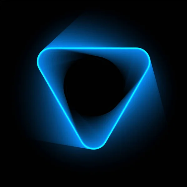Abstraktes leuchtendes neonblaues Dreieck auf dunkelviolettem Hintergrund. Mesh-Gradient-Objekte. Vektorillustration. — Stockvektor