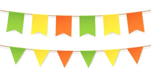 Colourful bunting in vector. Vintage flags garlands set for party, baby room and birthday — Stock Vector