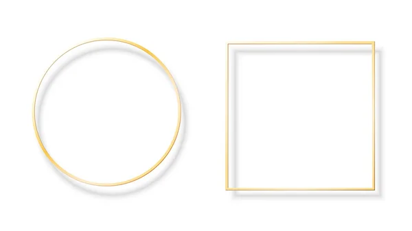 Τετράγωνα και στρογγυλά γυαλιστερά χρυσά πλαίσια με σκιές. Εικονογράφηση διανύσματος — Διανυσματικό Αρχείο