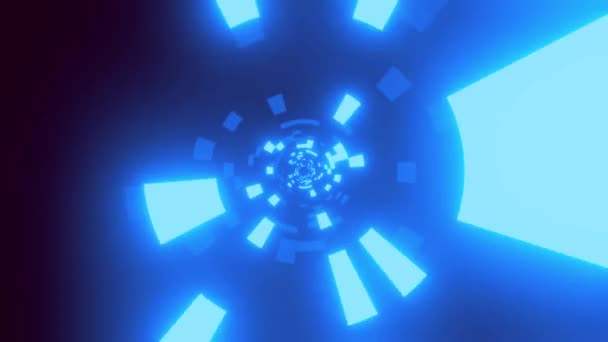 Futuristisk teknik abstrakt neon rund tunnel. Flyg innanför tunneln. Rörelsebild 4K. 3D-återgivning — Stockvideo