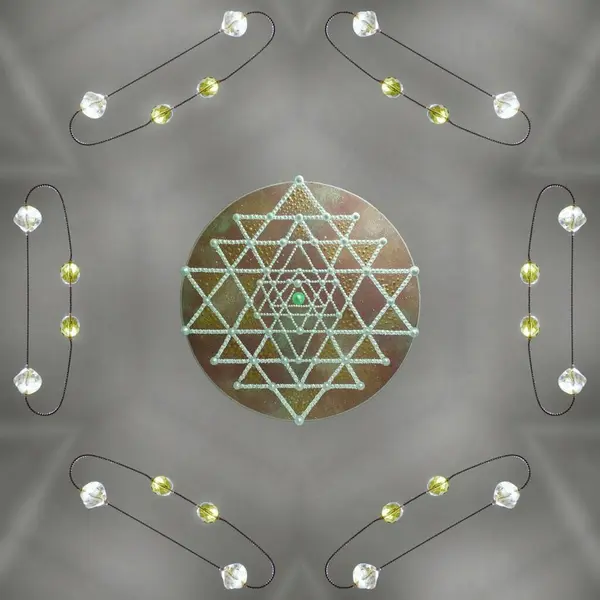 Spiritual background for meditation with sri yantra and yin yang symbol isolated in color background
