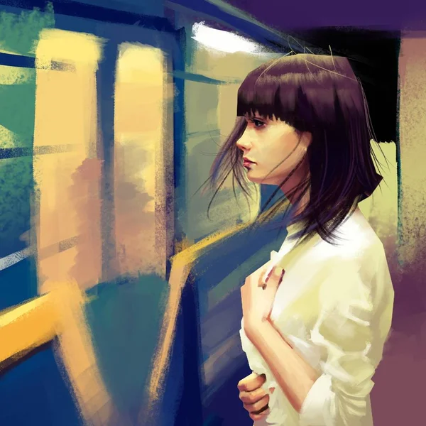 Νεαρή Γυναίκα Που Περιμένει Για Μετρό — Φωτογραφία Αρχείου