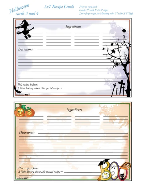 5 x 7 Halloween Receptkaarten 3 en 4 Rechtenvrije Stockillustraties