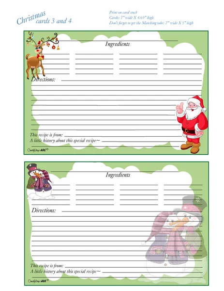 Noël 5 x 7 cartes de recettes 3 et 4 — Image vectorielle