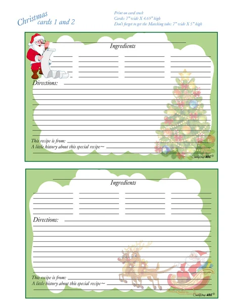 Noël 5 x 7 cartes de recettes 1 et 2 Illustration De Stock