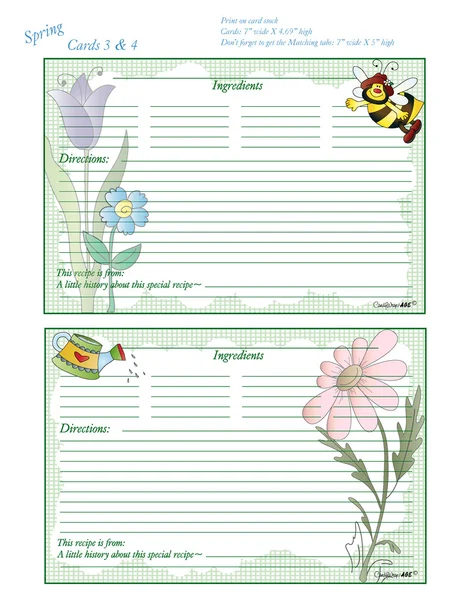 Spring 5 x 7 Recipe Cards 3 and 4 Διάνυσμα Αρχείου