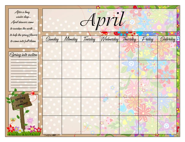 Aprile per sempre Calendario — Vettoriale Stock