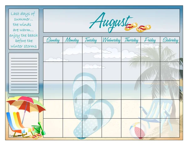 Agosto Per Sempre Calendario Vettoriali Stock Royalty Free