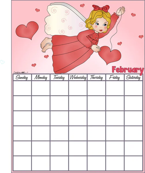 Ángel febrero Forever Calendar — Archivo Imágenes Vectoriales