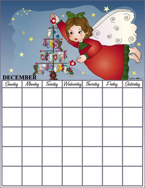 Anjo Dezembro Calendário para sempre — Vetor de Stock