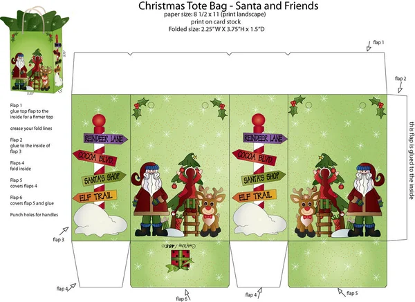 Bolsa de asas de Navidad - Santa y amigos — Vector de stock