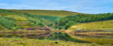 Yaz aylarında Butterley baraj gölünün geniş açılı görünümü