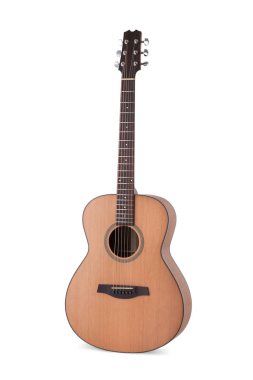 Beyaz arkaplanda akustik gitar