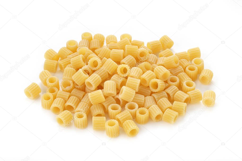 pasta ditalini on white background