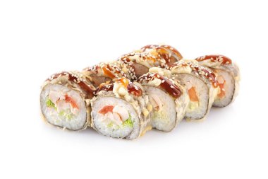 sıcak suşi rulo philadelphia izole bir beyaz arka plan üzerinde