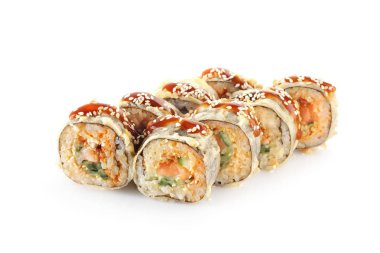 sıcak suşi roll izole beyaz bir arka plan üzerinde