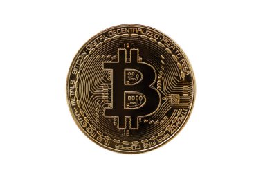 Beyaz arkaplanda izole edilmiş altın bitcoin