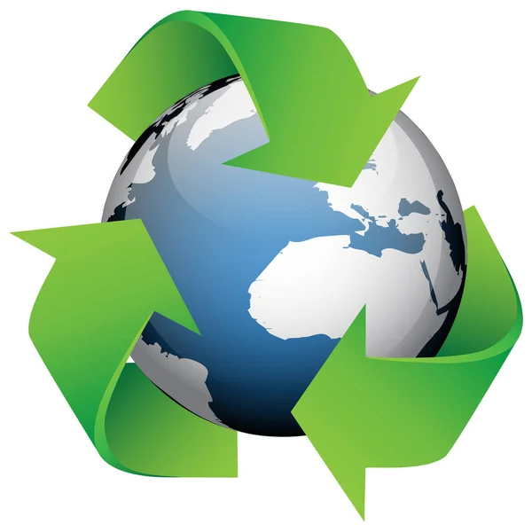 Illustrazione vettoriale dell'icona del riciclaggio del mappamondo — Vettoriale Stock