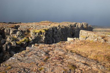 Thingvellir, İzlanda 'nın Altın Çemberi' nde kayalar.
