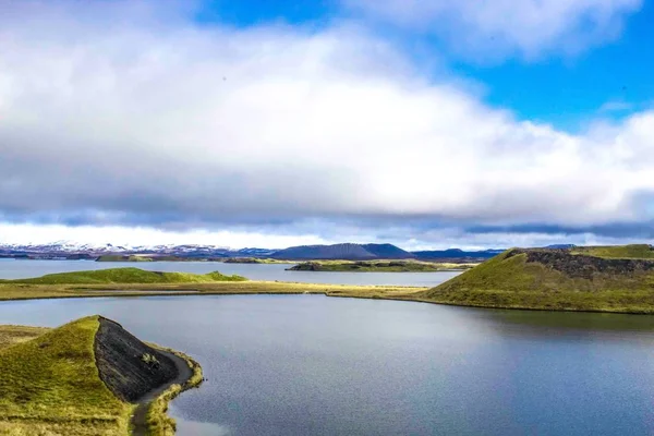 Skutustadir pseudo craters in Myvatn Iceland — стокове фото