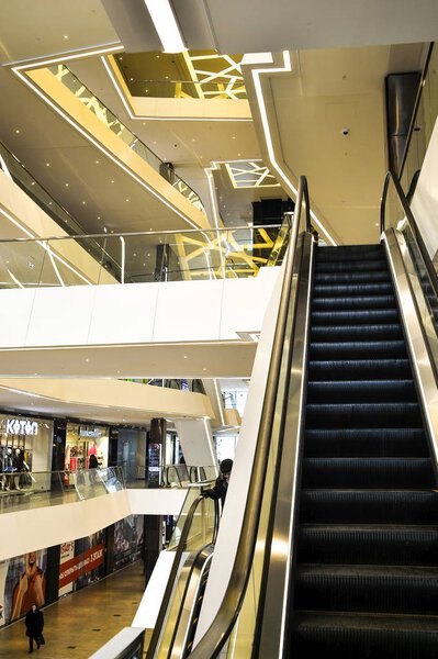 The escalator at the Mall Gallery in Central Minsk, Belarus, February 2017