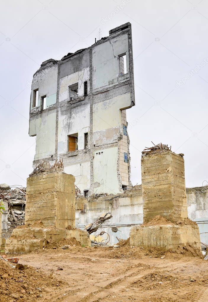 The remains of concrete walls of the building after the explosion