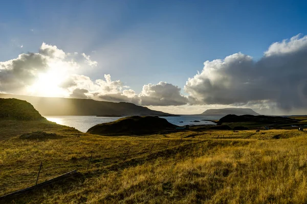 冰岛草甸在金黄小时日落期间 — 图库照片
