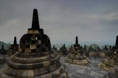 Borobudur Tapınağı Endonezya görülen erken sabah gündoğumu
